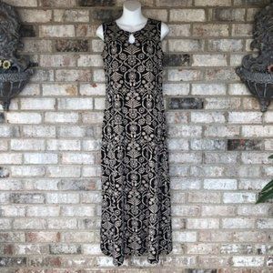 LIZ CLAIBORNE REGULAR PRINTED MAXI BLACK TAN XS